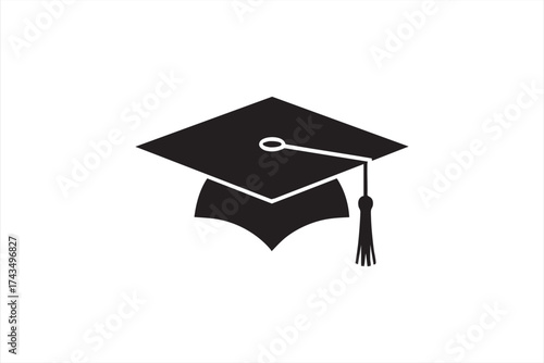 Black and white graduation icon for school, college, and university concepts.