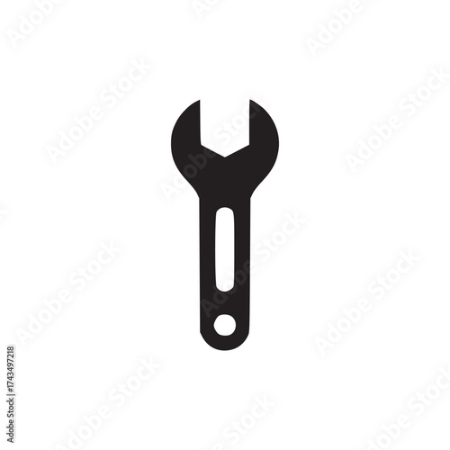 A simple black wrench icon centered on a white background with a minimalist design approach used
