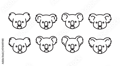 Collection of cute koala heads hand drawn style icon set for australian wildlife and symbolism vector
