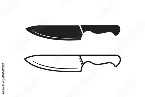 Minimalist kitchen knife vector icon representing chef tools and culinary concept.