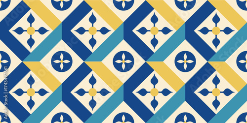 Abstract minimalist geometric seamless pattern. Mediterranean tiles. Retro vintage background. Vector illustration.
