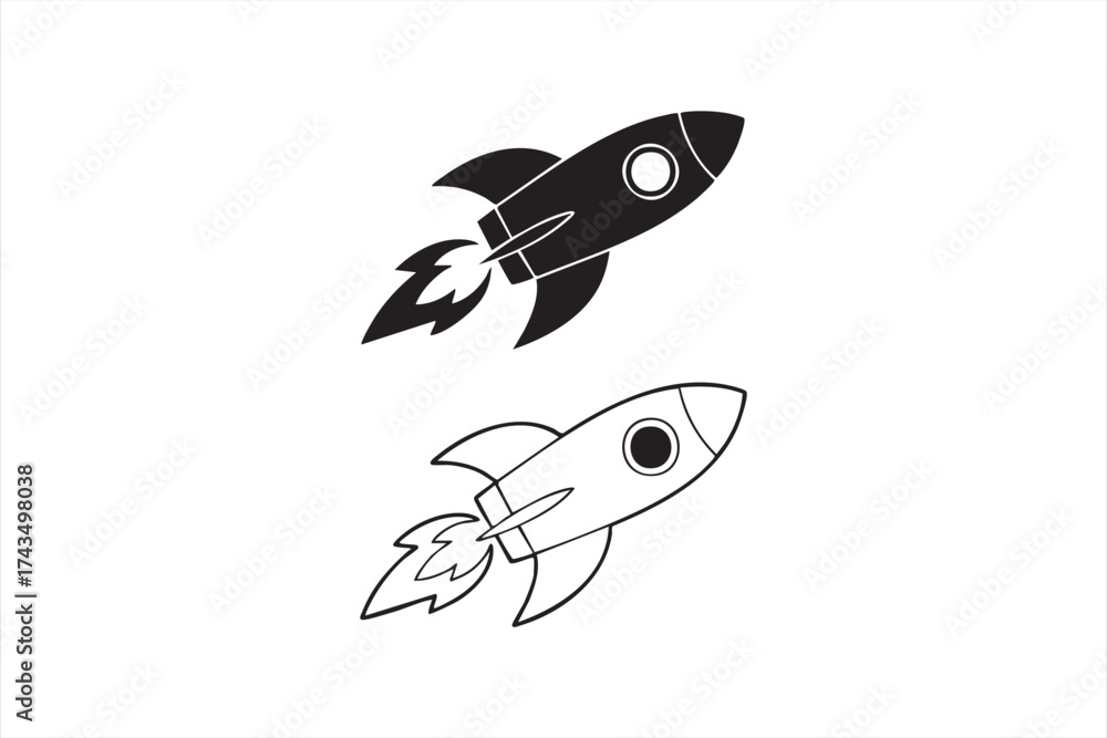 Fototapeta premium Black and white rocket vector illustration for technology and innovation themes.
