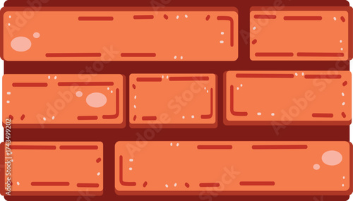 Orange Red Brick Wall Flat Design Texture Pattern Building Construction Material Vector Art