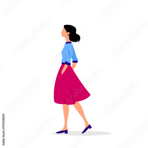 Girl in a skirt flat abstract vector girl in full length with a shadow below