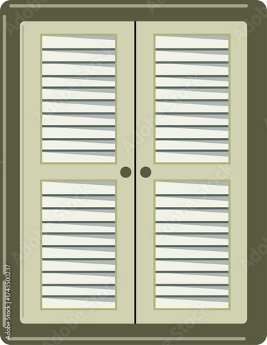  Closed Louvered Window Shutters Panels Home Decor Privacy Light Flat Vector Icon Olive Green Beige
