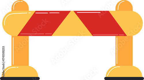 Glossy Yellow Red Road Construction Barrier Safety Warning Block Flat Vector Icon