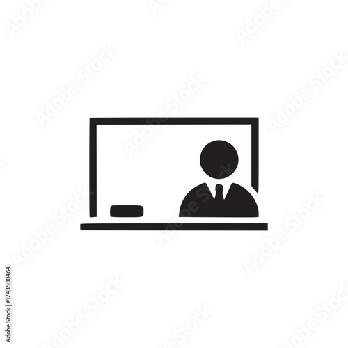 A simple black and white icon depicting a teacher or professor standing at a blackboard or whiteboard