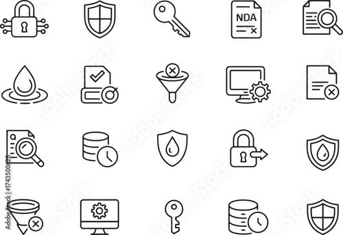 Cybersecurity and Data Protection Icon Set – Privacy, Shield, and Security Vector Collection