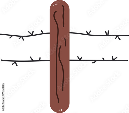  Barbed Wire Fence Post Brown Wood Farm Security Minimal Vector Icon