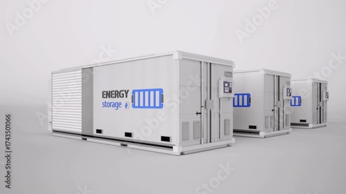 3d rendering group of energy storage systems or battery container units 4k footage