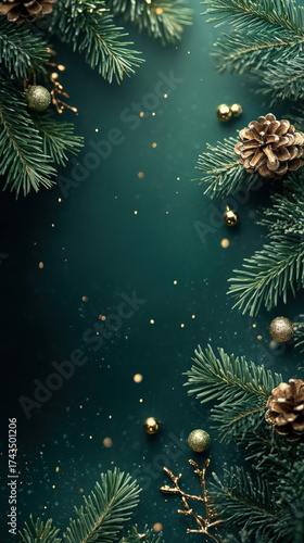 Wallpaper Mural A beautiful Christmas background featuring evergreen branches and golden decorations. Torontodigital.ca
