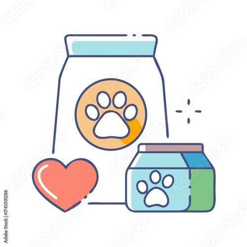 Pet food packaging with heart symbol representing charity concept  