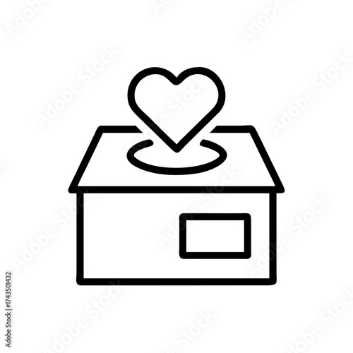 Donation box with heart symbol representing charity concept  