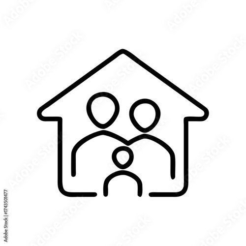 Family icon in a house outline representing charity concept  