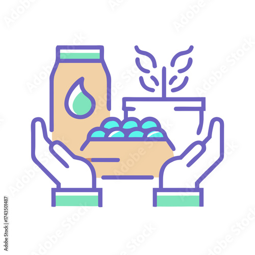 Hands holding food items including milk, vegetables, and grains, Charity