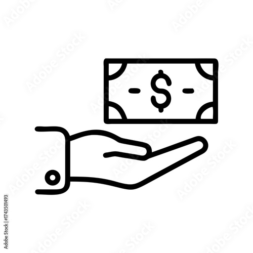 Hand holding dollar bill icon, vector symbolizing charity concept  