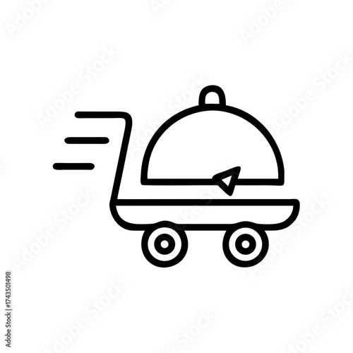 Delivery bell icon with cart in minimal linear style  