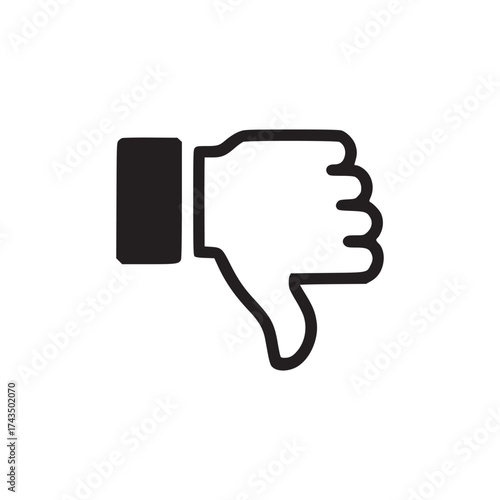 A simple black and white illustration of a thumbs down icon on a plain white background space here
