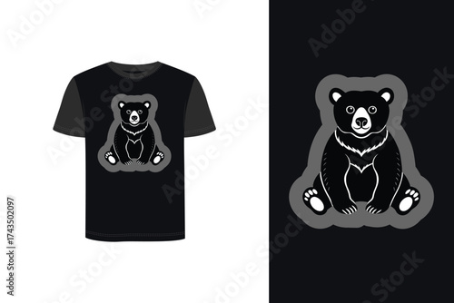 Tshirt mockup bear cub graphic sitting with paws dark animal