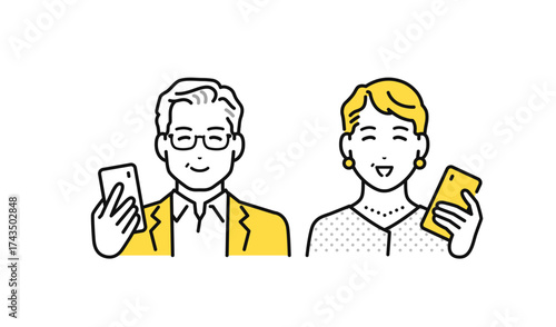 スマートフォン シニア夫婦 笑顔 喜ぶ アイコン