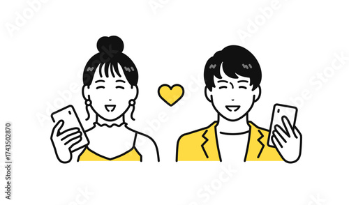 スマートフォン マッチングアプリ 若い男女 アイコン イラスト