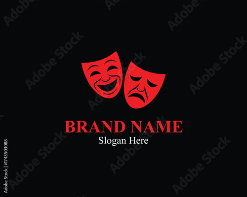 Theater Mask Logo Template – Comedy and Tragedy Icon Design for Drama, Acting, and Entertainment Branding