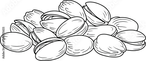 Illustration of a pile of pistachios in black and white