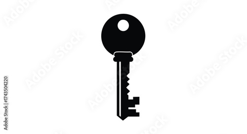 Silhouette of a simple key icon, representing access, security, and unlocking opportunities in various contexts