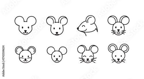 Cute hand drawn mouse heads collection various expressions and poses simple sketch style vector