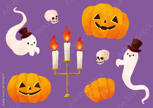 水彩風ベクターのハロウィンセット