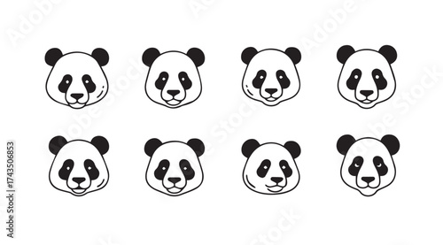 Collection of hand drawn panda bear faces expressing various emotions and styles vector