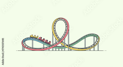Colorful Roller Coaster Illustration with Looping Track and Thrilling Ride.