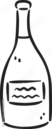 Simple illustration of bottle with label, featuring minimalist design. bottle appears to be made of glass, showcasing classic shape. overall look is clean and modern, suitable for various uses