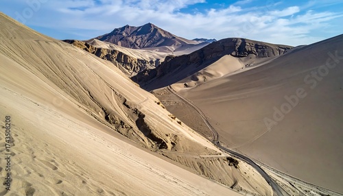 Sand dunes meet mountain range