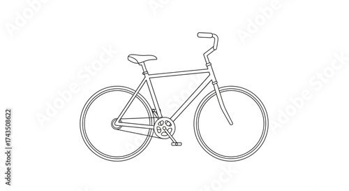 Detailed Line Drawing of a Classic Bicycle on White Background.
