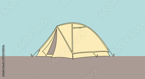 Illustration of a Beige Camping Tent on Brown Ground.