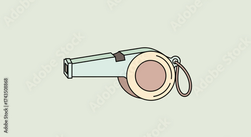 Illustration of a Classic Metal Whistle with Lanyard.