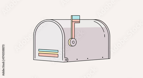 Illustration of a Classic Metal Mailbox with Raised Flag.