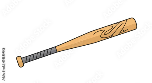 Illustration of a Wooden Baseball Bat with Black Grip.