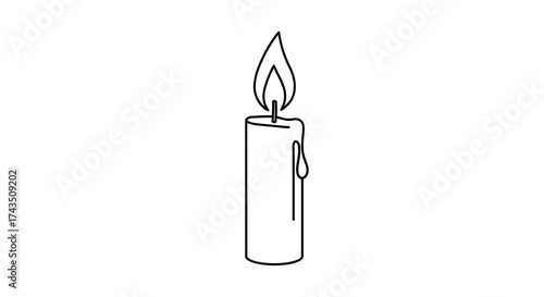 Line Art Candle with Flame and Wax Drip Illustration.