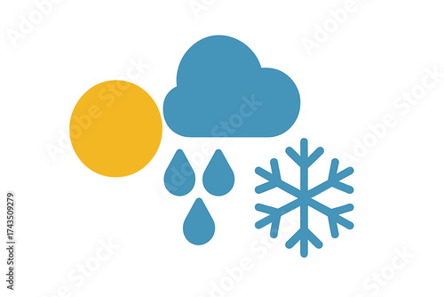 Simple graphic icons representing sunny, cloudy, rainy, and snowy weather conditions