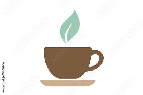 Stylized icon of a warm cup with a natural leaf element symbolizing organic herbal tea or coffee