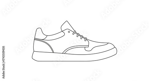 Outline Drawing of a Stylish Sneaker with Laces and Modern Design.