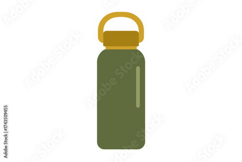 Minimalist reusable water bottle in olive green with mustard yellow handle and cap