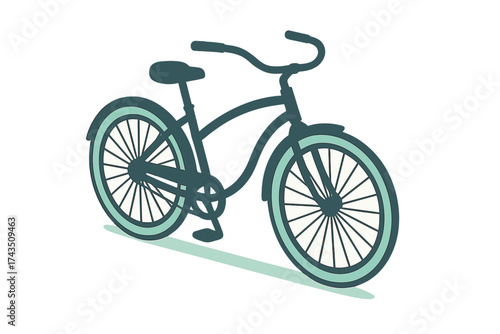 Classic beach cruiser bicycle silhouette in dark teal and mint colors