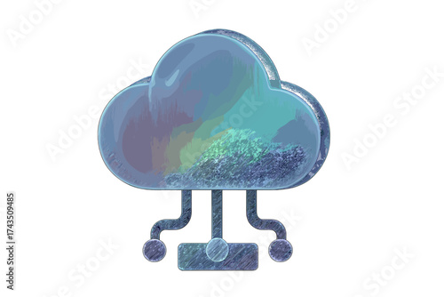 Futuristic iridescent cloud symbol representing digital data storage and network infrastructure