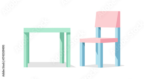 Pastel Childrens Furniture Set - Table and Chair for Playroom Decor.