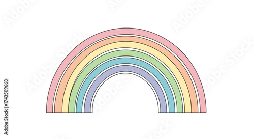 Pastel Rainbow Illustration with Soft Colors and Delicate Outlines.