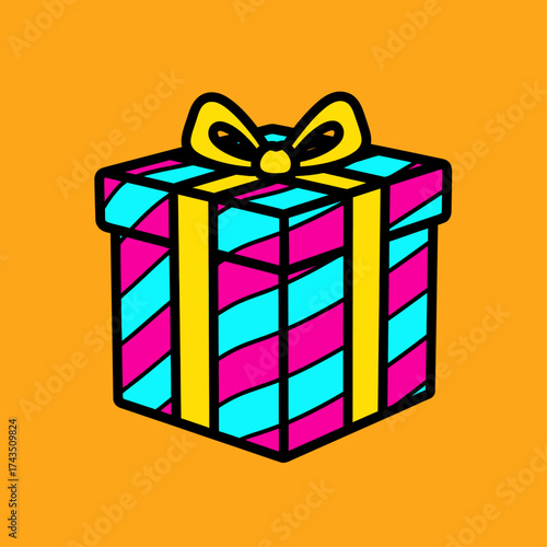 Colorful Gift Box Illustration on Orange Background A Festive Present Concept
