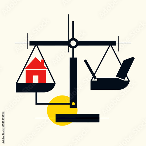 Balancing Home and Work Scales of Life Priorities with House and Laptop Icon